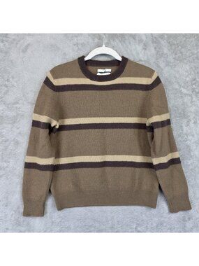 Hudson North Sweater Womens M Brown Stripe Merino Wool Crewneck Knit Pullover